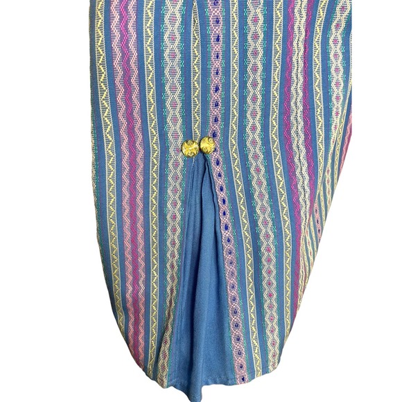 Vintage Retro Blue Quilted Striped Bow Dress with Cut Out Sleeve Small / Medium - Picture 4 of 11